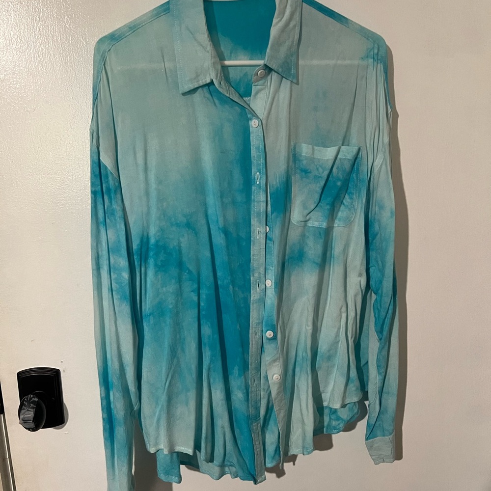 Blue Tie-Dye Button-Up Shirt